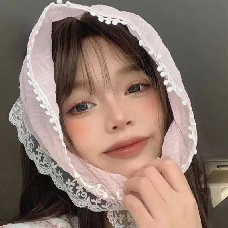 Coreano Ins Lace Cachecol de Cabelo para Mulheres, Triângulo Hair Band Strap, Saco Headscarf, Chapéu, Lenço Foto Viagem, Headband Acessórios