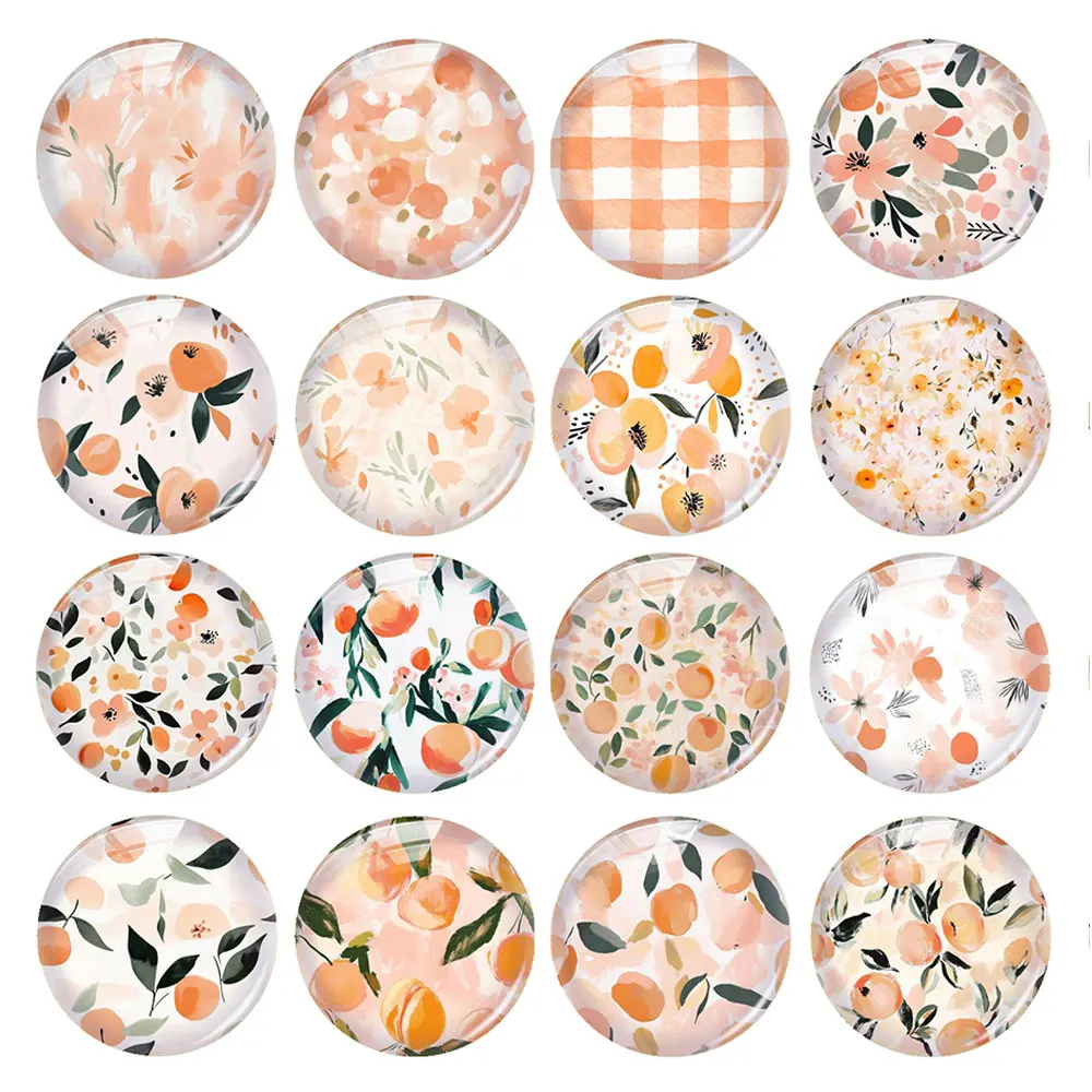 Random Mixed Round/Oval/Square Watercolor Peach Blush Flower  Photo Glass Cabochon Flatback Demo Cameo For Diy Jewelry Making