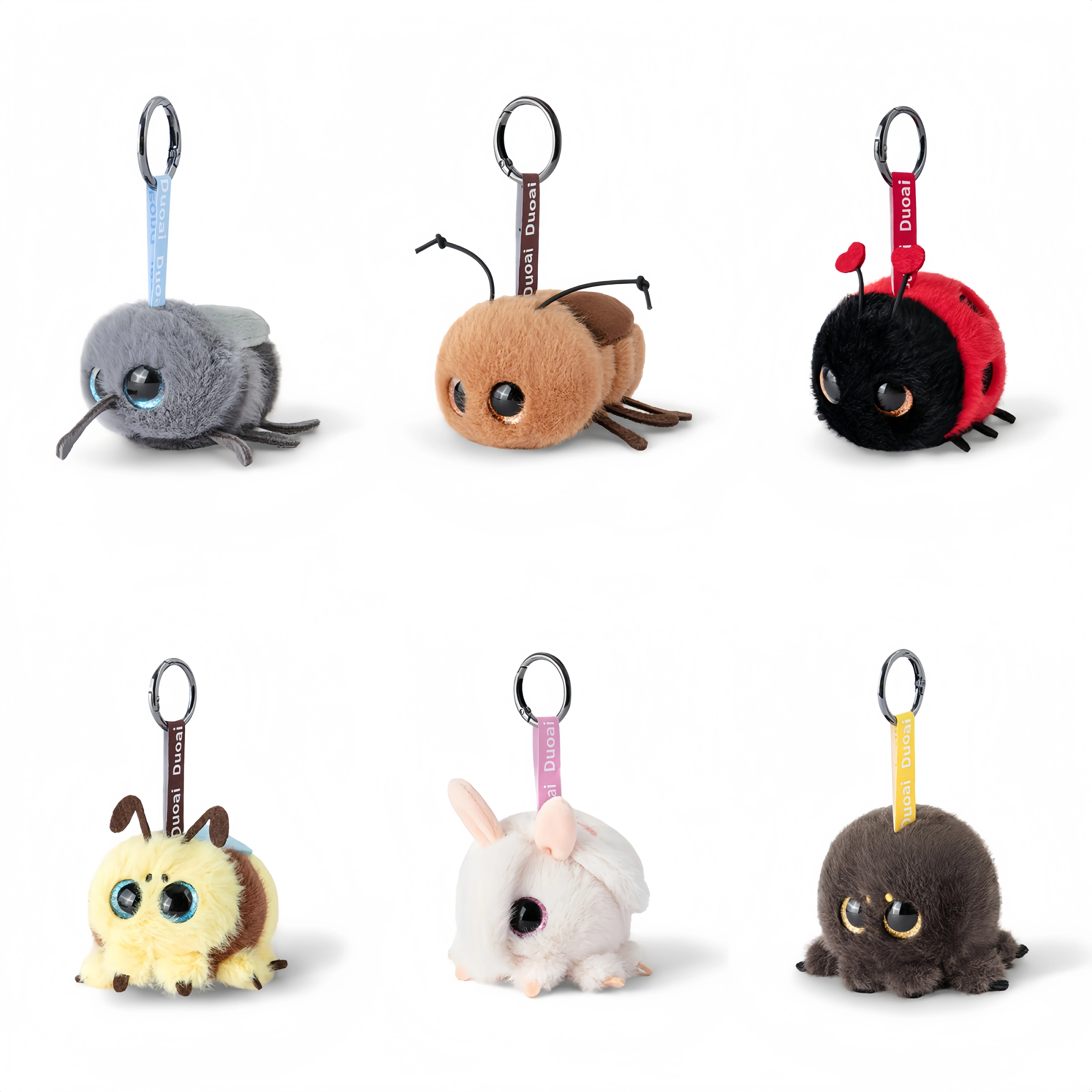 

Cute insect series Plush Toy Bee ladybug cockroaches spider Keychain For Accessories Bag Funny Pendant Keyring Kid Gifts ﻿