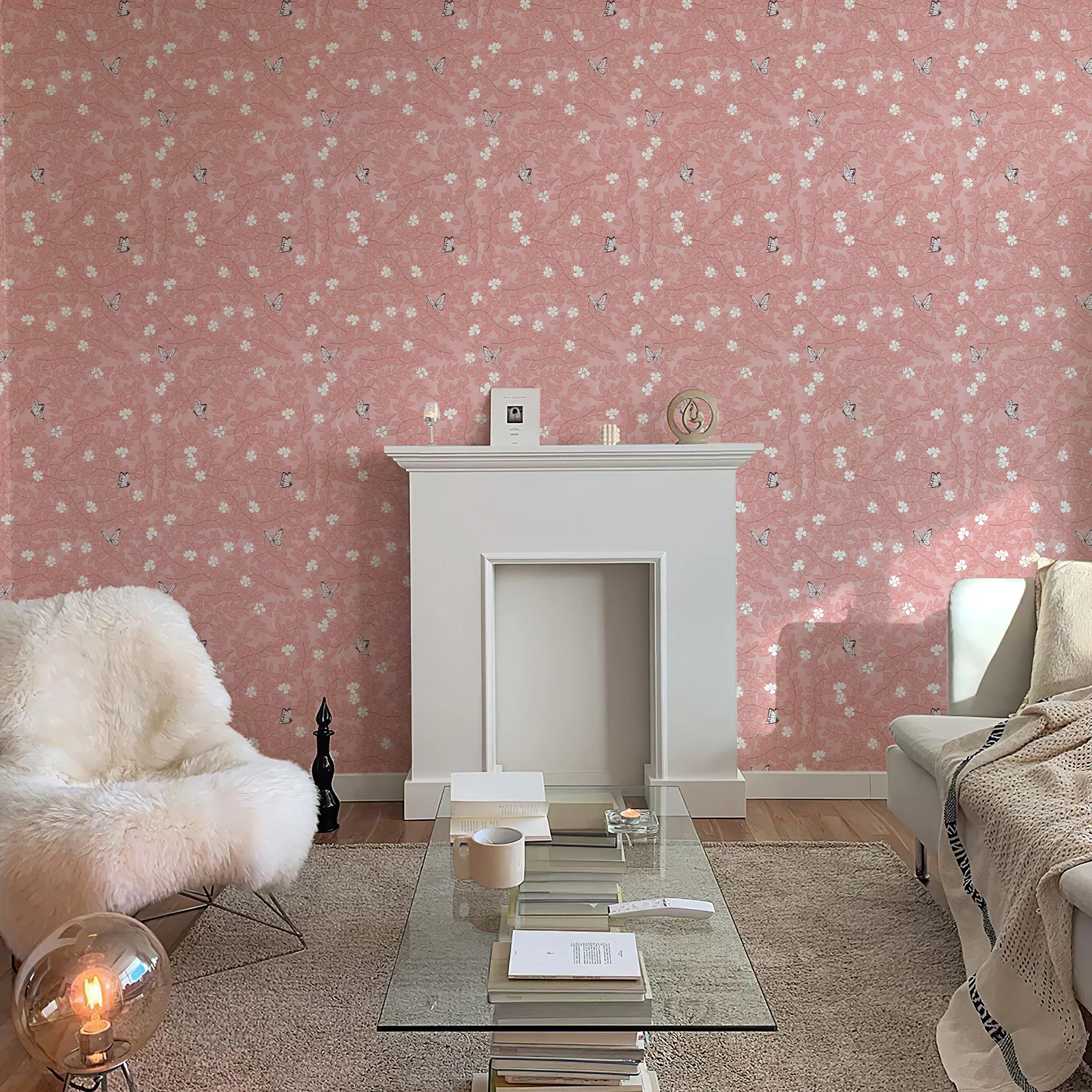 Pink Flower Peel and Stick Self-adhesive  for Bedroom Living Room Home Decoration