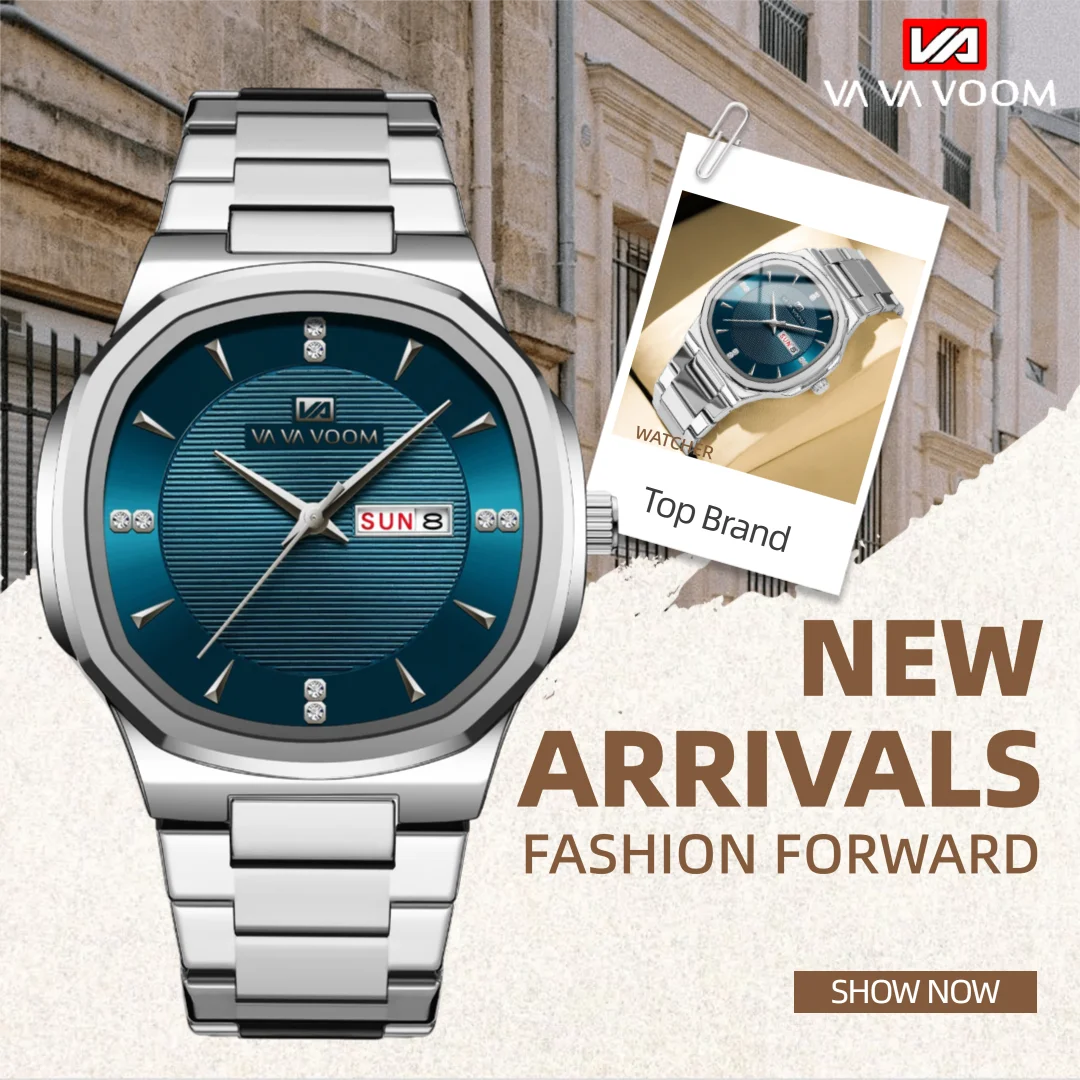 

VA VA VOOM Brand Men Stainless Steel Watch Fashion Rhinestone Quartz Movement Classic Clock Gorgeous Watches Relogios Masculino
