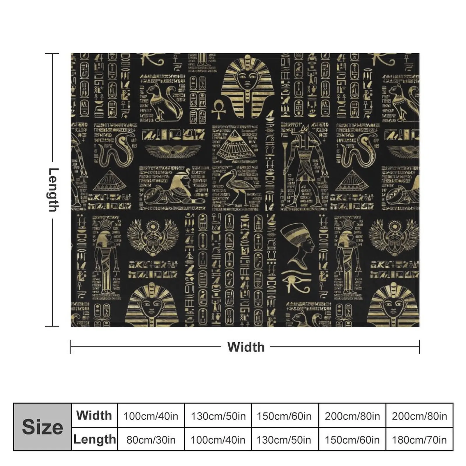 Egyptian hieroglyphs and deities gold on black Throw Blanket Softest Polar Sofas Blankets