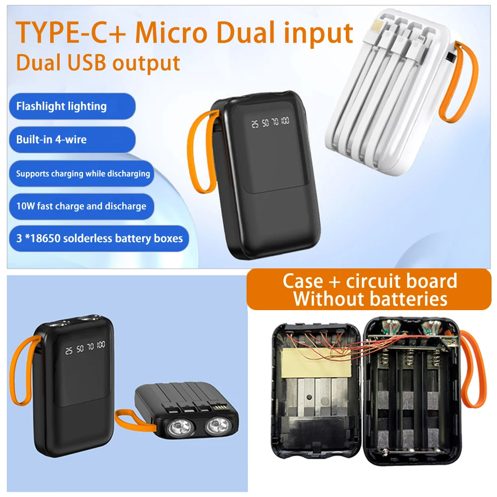Imagem -04 - Carregador de Bateria Power Bank Shell Carregamento Rápido Powerbank de Bateria Externa Mini Caixa de Armazenamento de Energia da Bateria Caixa de Bateria Diy 18650