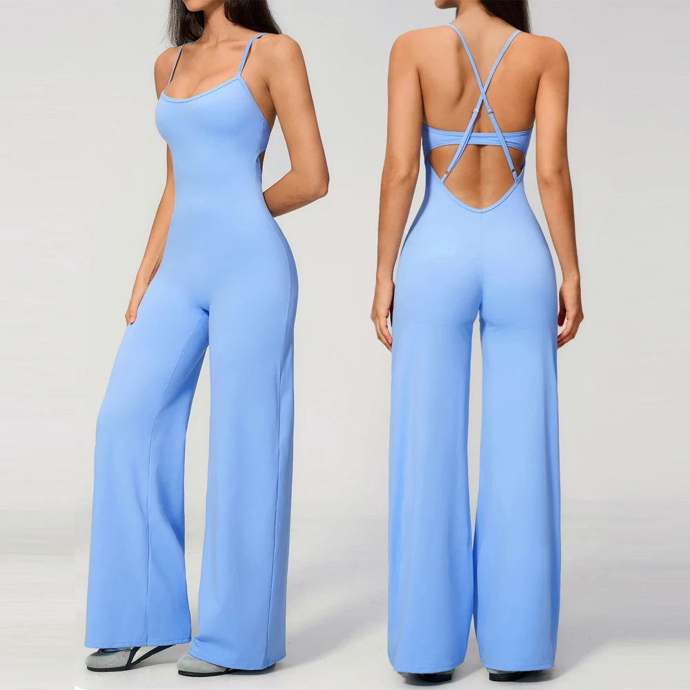 Sleeveless Backless Slip Casual Sport Wide Leg Jumpsuits Women Sexy Monkeys One Piece Yoga Workout Clothing Gym Fitness Overalls