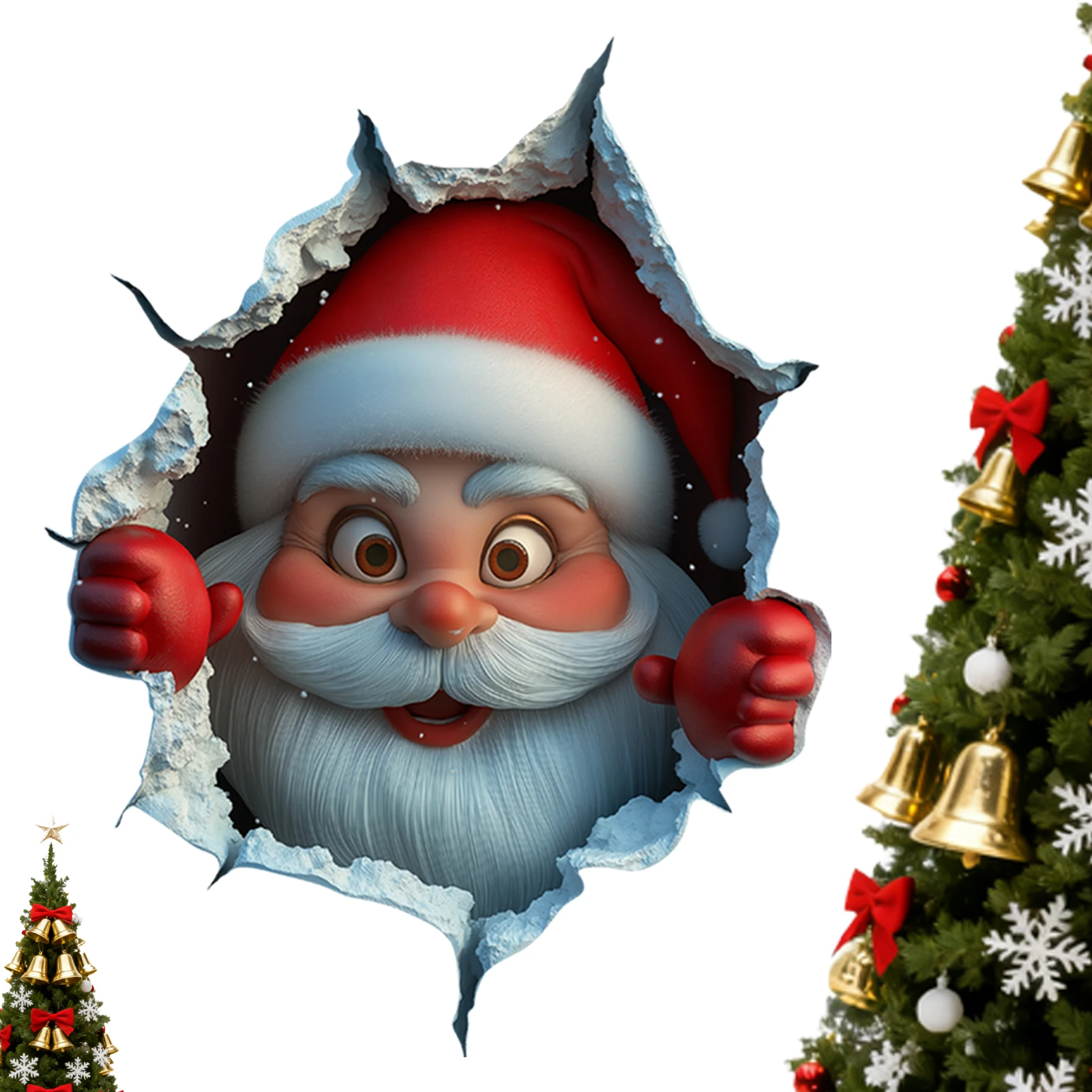Funny Santa Claus Breaking Wall Stickers, Removable Christmas Wall Decals for Home Shop Xmas Holiday Decor
