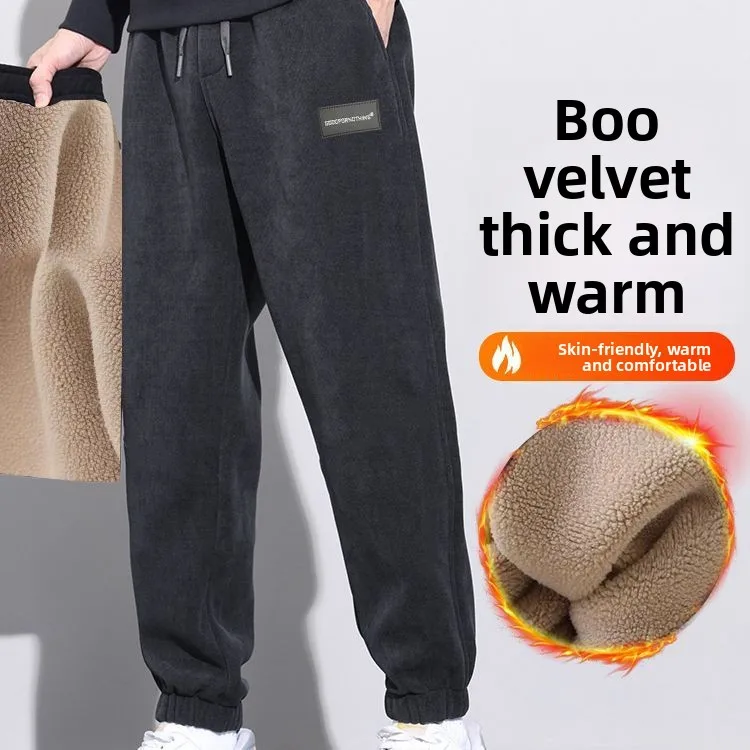 

Men's Casual Trousers Autumn Winter Warm Pant Fleece-lined Thickened Sweatpants Straight-leg Long Heavyweight Business Trousers