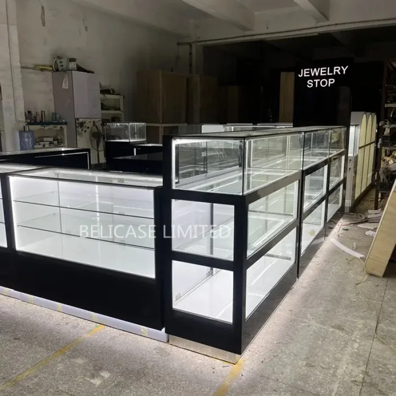 （customized）Elegant Custom Made Shop Mall Showroom Watches And Jewelry Kiosk Jewelry Display Cabinet Jewelry Display Showcase