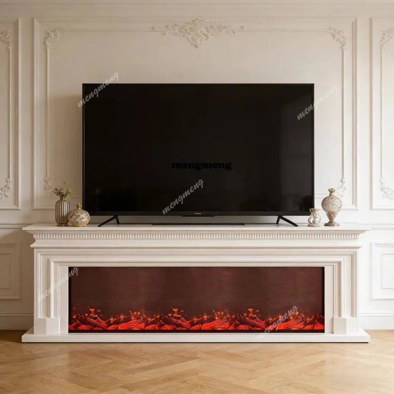 Solid wood carving flower decorative fireplace TV cabinet Fireplace light luxury living room TV cabinet