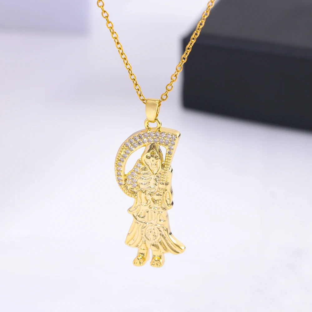 Neue Retro Punk Stil Tod Gott Anhänger Halsketten Für Frauen 18K Gold Überzogene Sensenmann Edelstahl Hals Kette Schmuck weibliche