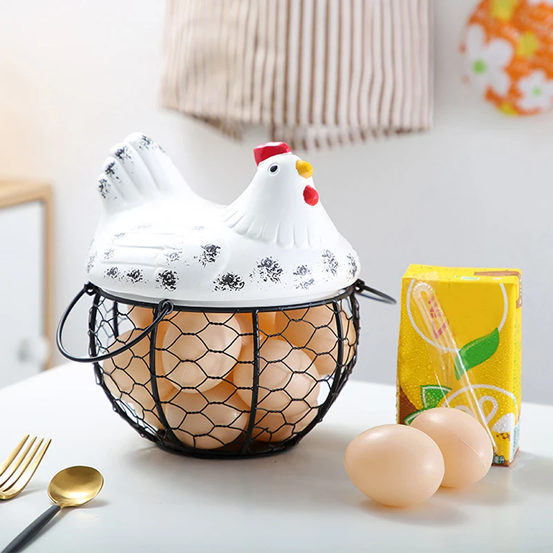 Egg Holder Iron Chicken Shape Ceramic Hen Ornament Fruit Storage Basket Durable