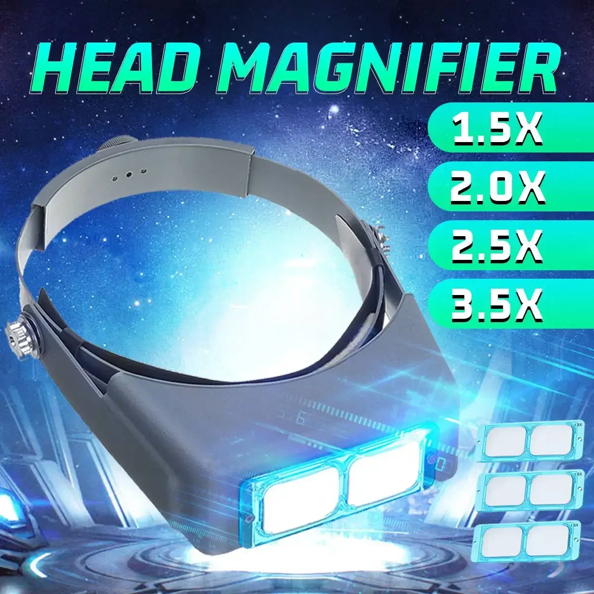 Head Wearing Magnifier Optivisor Lens Glasses Magnifying Visor Headband for Jeweler Tool Repair Reading Welding with 4 Lenses