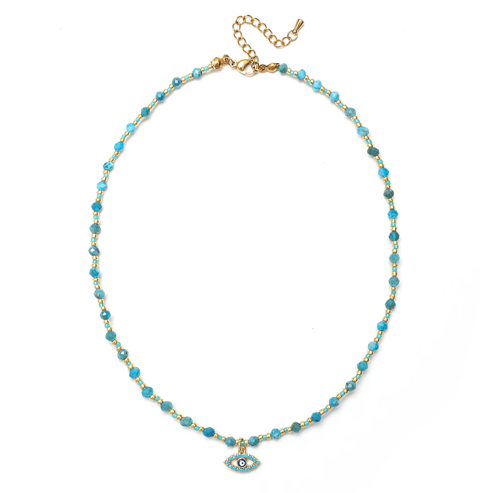 ZMZY Small Cute Evil Eye Pendant Necklaces for Women Natural Stone Agate Crystal Beaded Choker Jewelry Gift Accessories New