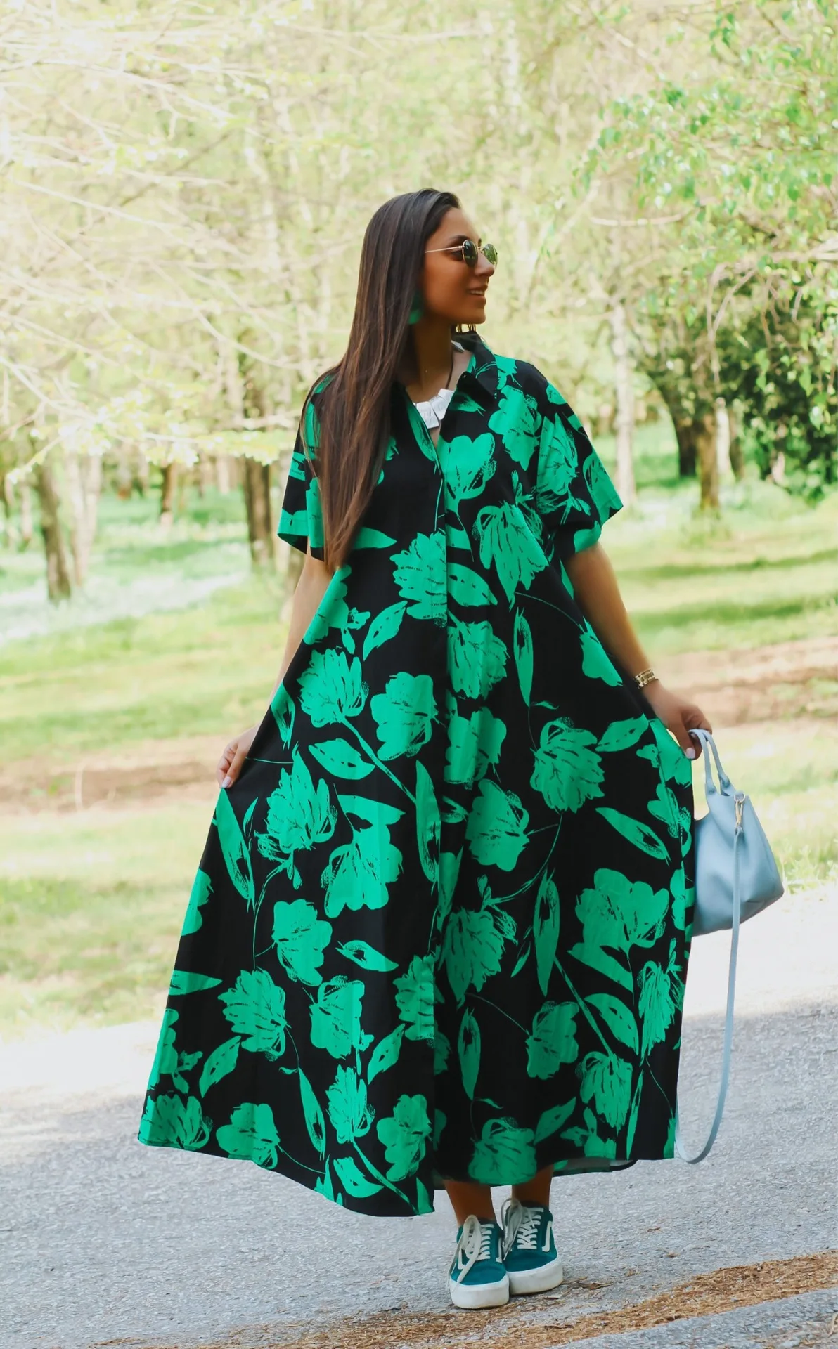 여성 패션 휴일 캐주얼 터틀넥 가운 긴 꽃 프린트 드레스 숙녀 턴 다운 칼라 버튼 셔츠 긴 캐주얼 드레스