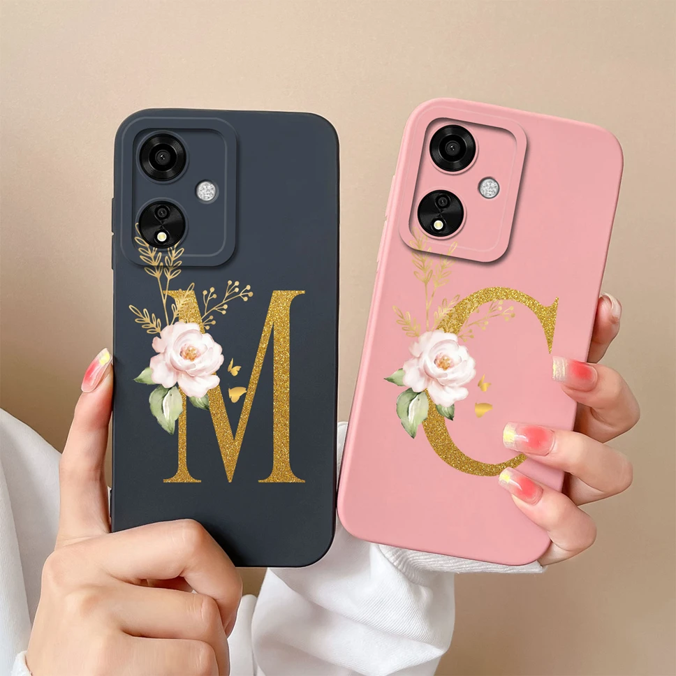 For Oppo A59 A60 4G 5G Case Pretty Flower Letters Soft Liquid Silicone Camera Protection Phone Cover For OppoA59 A60 4G 5G Funda