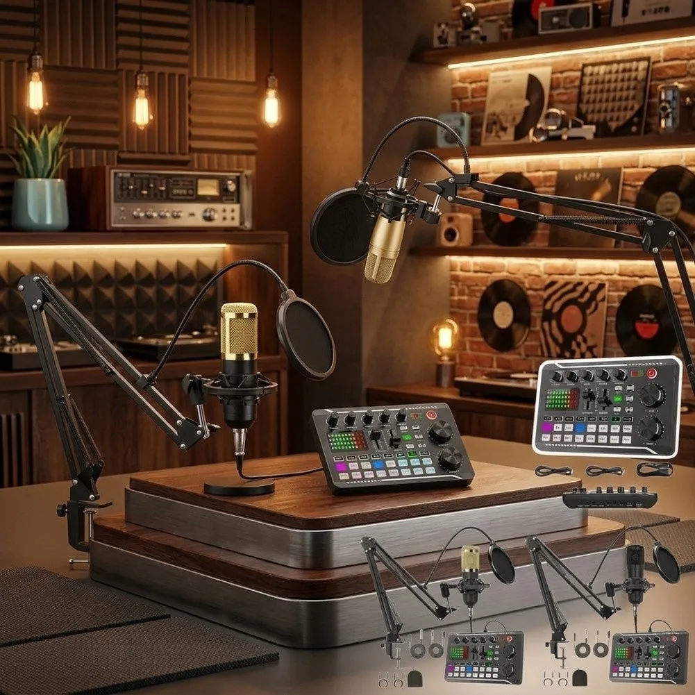 F998 Sound Card Mixer for Online Chatting Singing Live Streaming Featuring 12-Step Pitch Tuning and Timbre Control