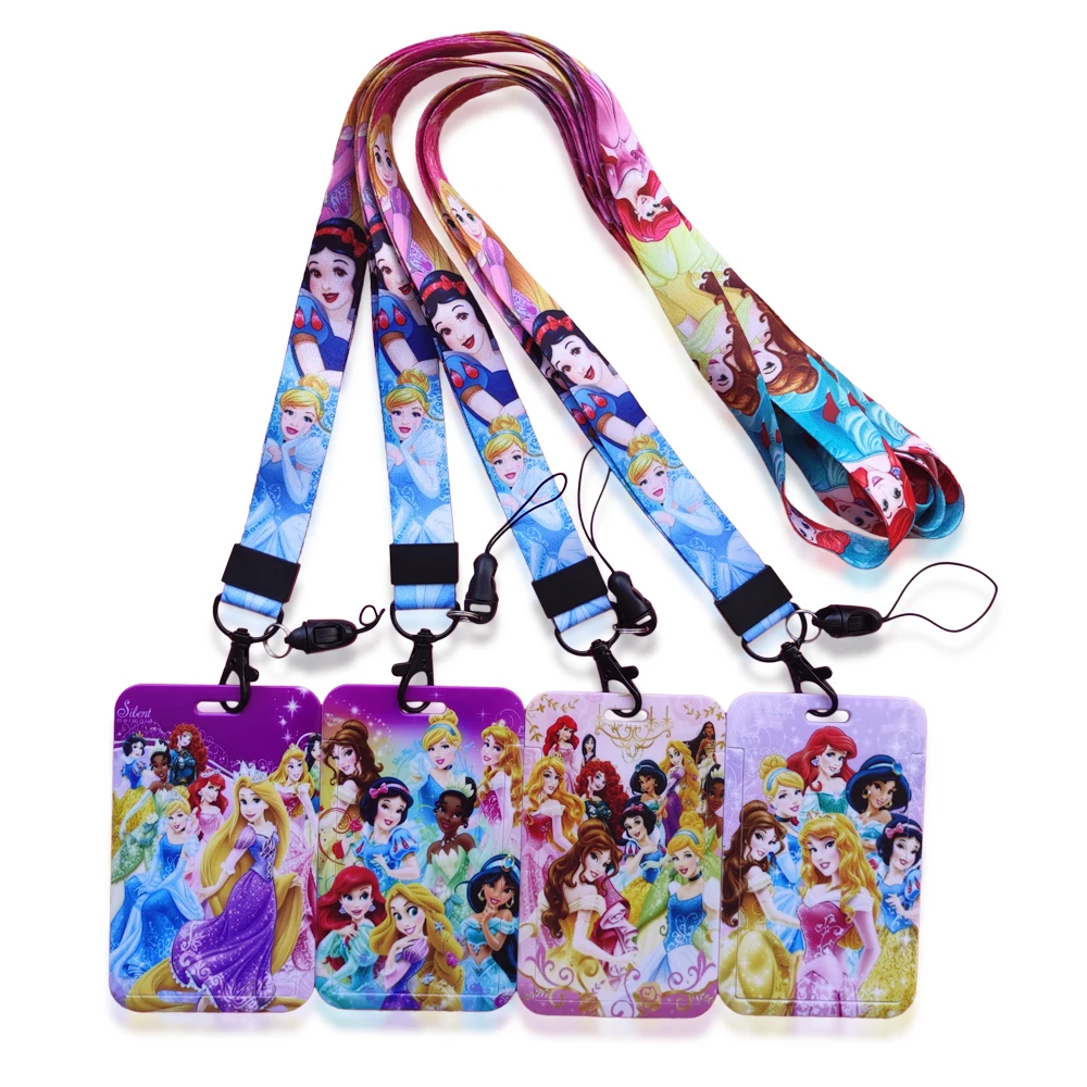 

Disney Princess Women's Plastic Anime ID Card Holder Fashion Badge Sliding Work Name Tag Bus Lanyard Card Holder Drop Shipping