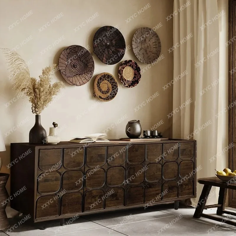 XX  retro entrance, living room storage,  solid wood decorative relief side cabinet