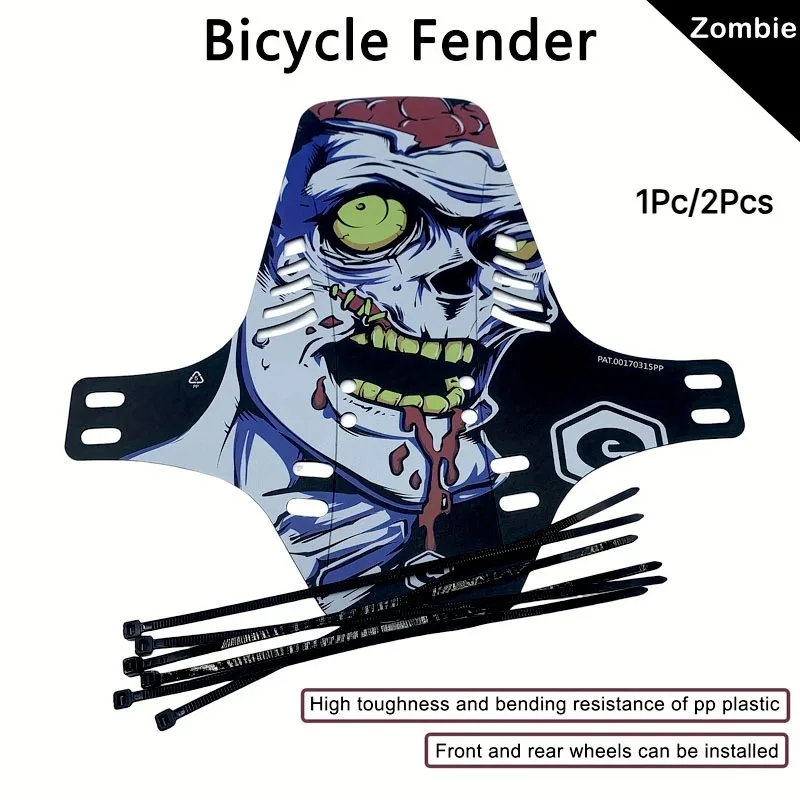 1 Stück/2 Stück Zombie-Grafik Kunststoff-Fahrradschutzblech, Hochbelastbares Biegbares Universelles Mountainbike-Schutzblech Abnehmbar