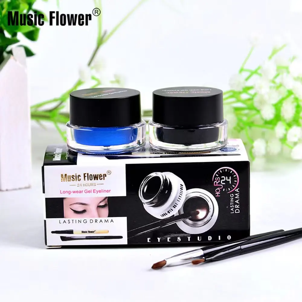 Music Flower 2 In1 Eyeliner Gel Makeup For Women Brown Black Lasting Waterproof Blue Violet Eye Liner With Brushes Cosmetics Set