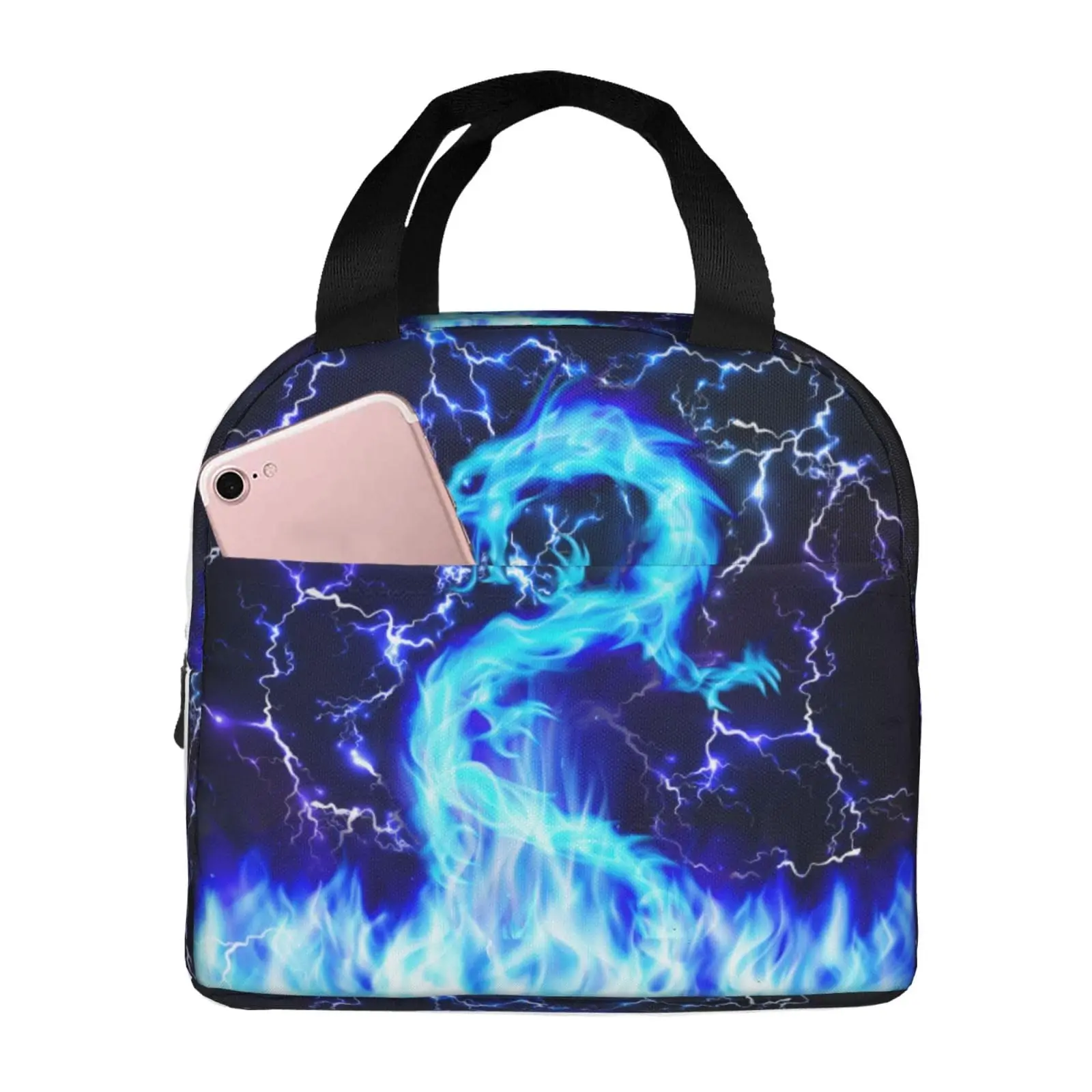 Dragon Red Moon Pattern Lunch Bag, Unisex Reusable Insulated Lunch Tote Box, Thermal Cooler Sack Food Handbags Case High Capacit