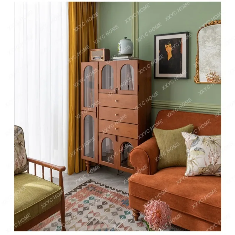 XX Retro Solid Wood Living Room Wall-Mounted Home Storage Cabinet Vintage  Bookcase Decorative Wine Cabinet