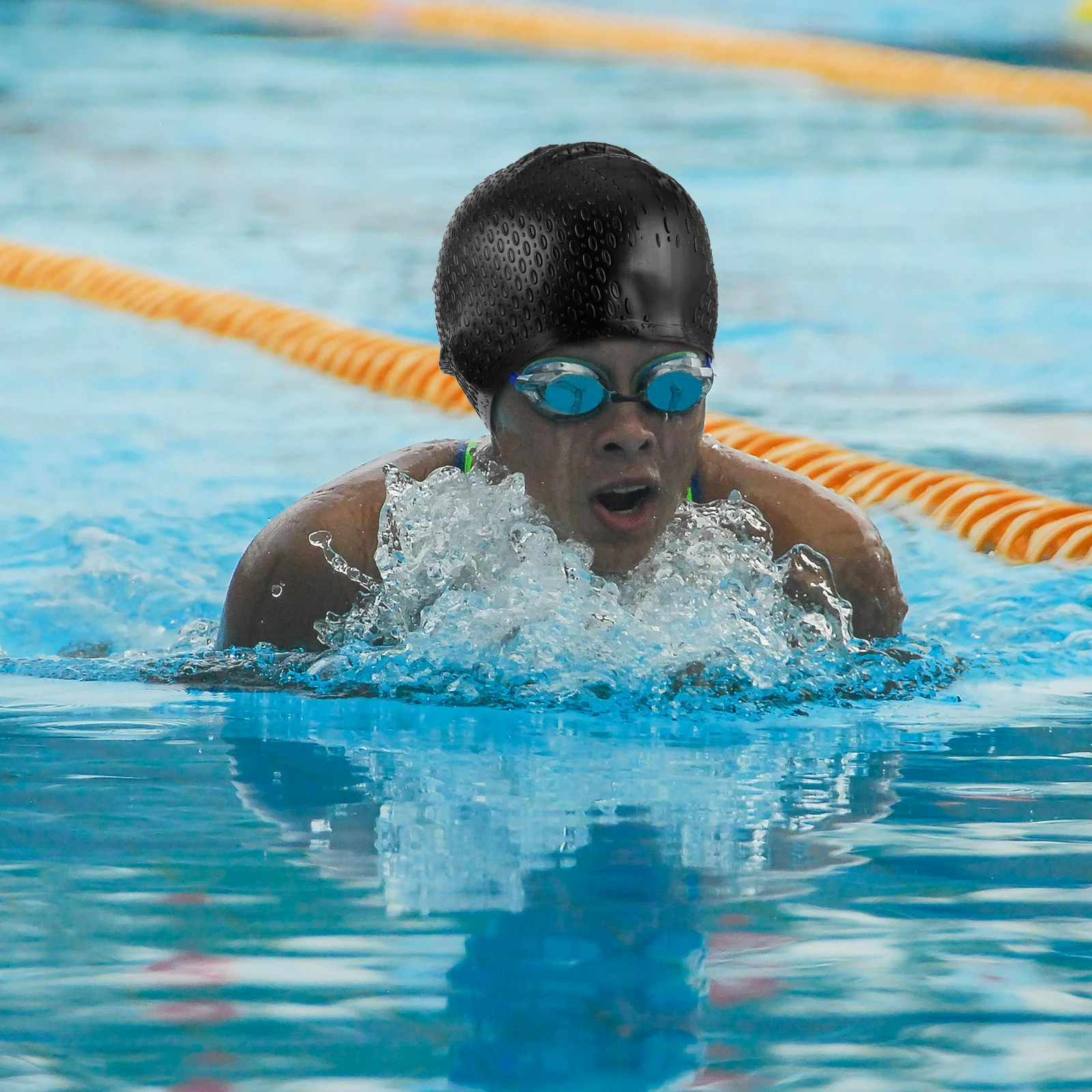 

Waterproof Silicone Swimming Cap Black 23*18Cm Flexible Durable Hair Protection Water For Pool Beach