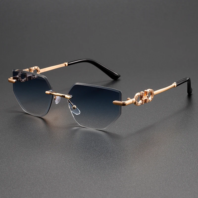 Unisex-Spezialform mit geometrischer Randloser Schnittkante, personalisierte Bügel, verzierter Metallrahmen, lässiger Alltagsrahmen