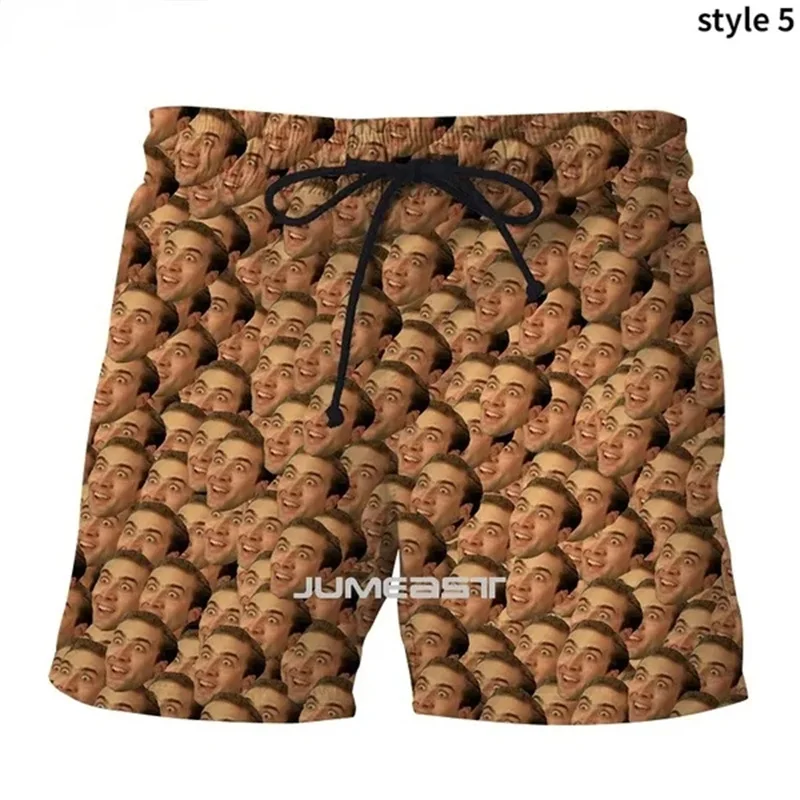 Nicolas Cage Lustige Gesichtsgrafik Strandshorts für Herren Coole 3D-Bedruckte Boardshorts Badeanzug Sommer Hawaii Schwimmhose Kinder Eisshorts – Detail 3