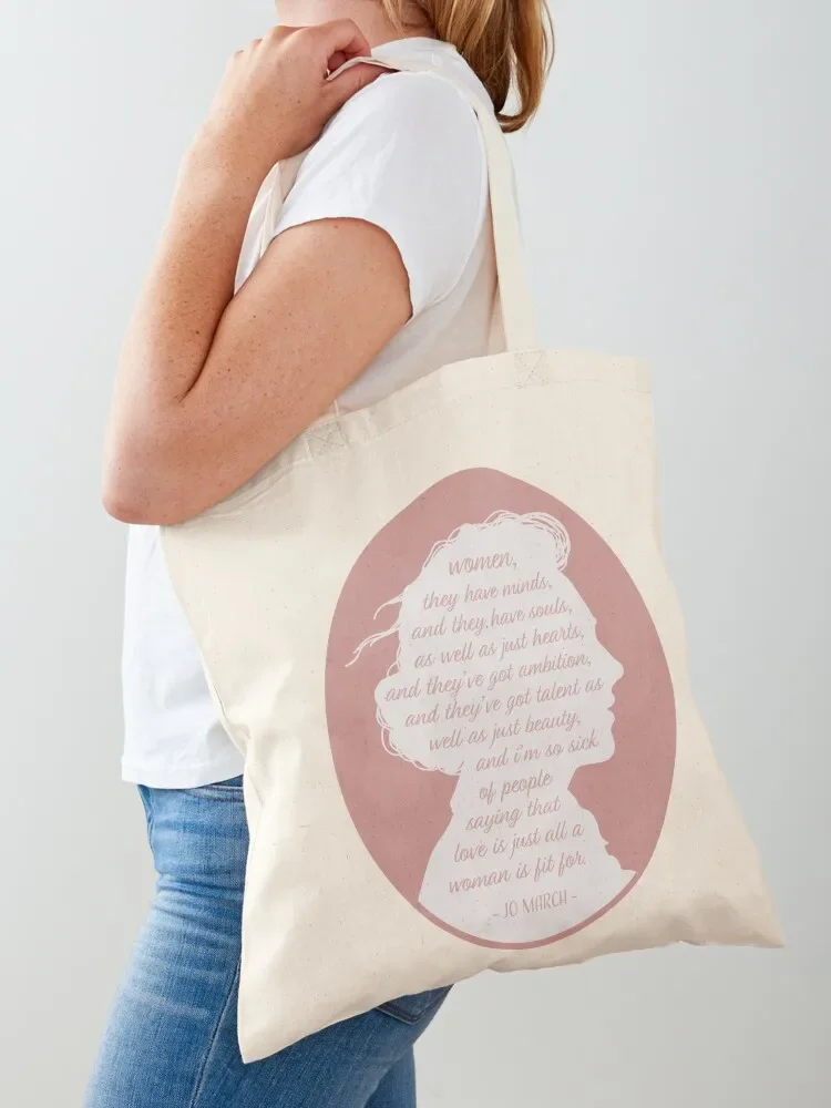 Little Women Jo March Quote Pink Tote Bag กระเป๋าขนาดใหญ่ กระเป๋านักช้อป กระเป๋านํากลับมาใช้ใหม่ กระเป๋านักช้อป กระเป๋าผู้หญิง