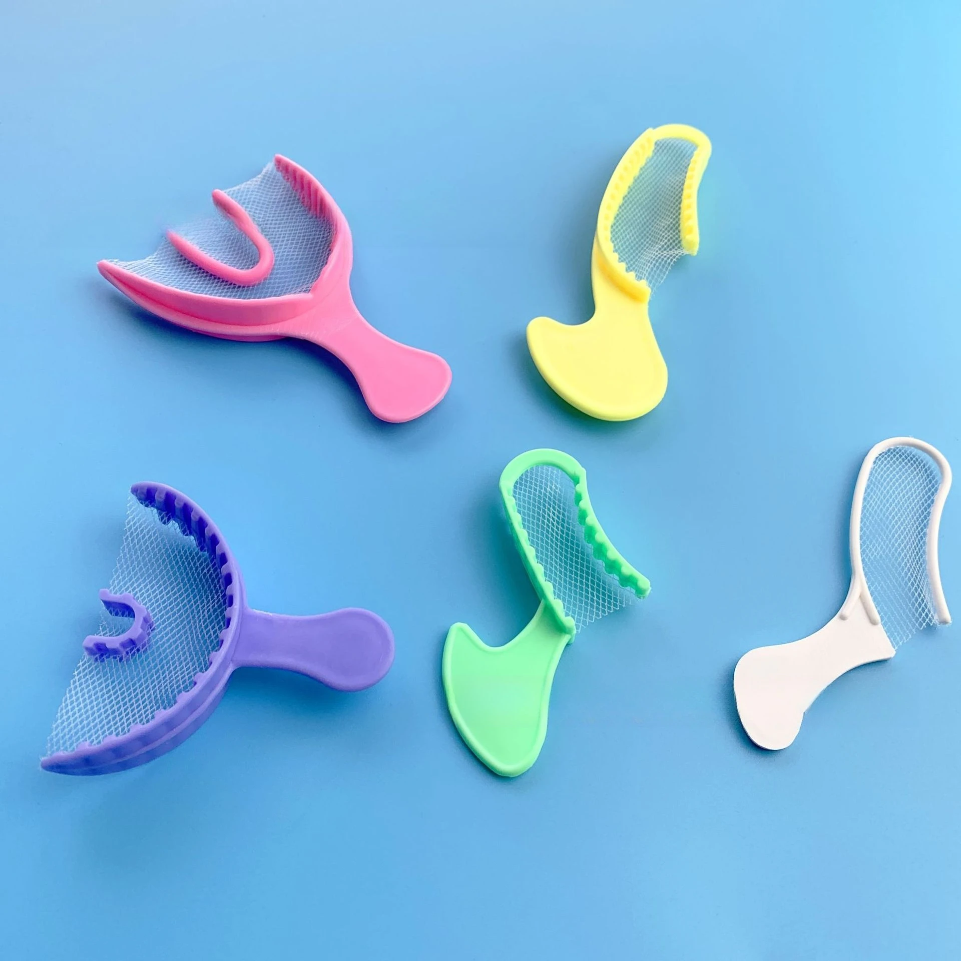 100Pcs Dental Biss Abdruck Trays Einweg Kunststoff Registrierung Tablett Mit Net Zähne Halter Zahnmedizin Material