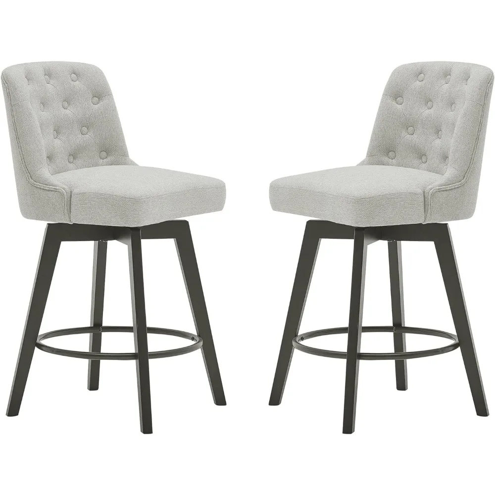 

MINCETA Counter Stool,26" 360 Free Swivel Upholstered Bar Stool with Back-Set of 2-Performance Fabric in Beige Gray