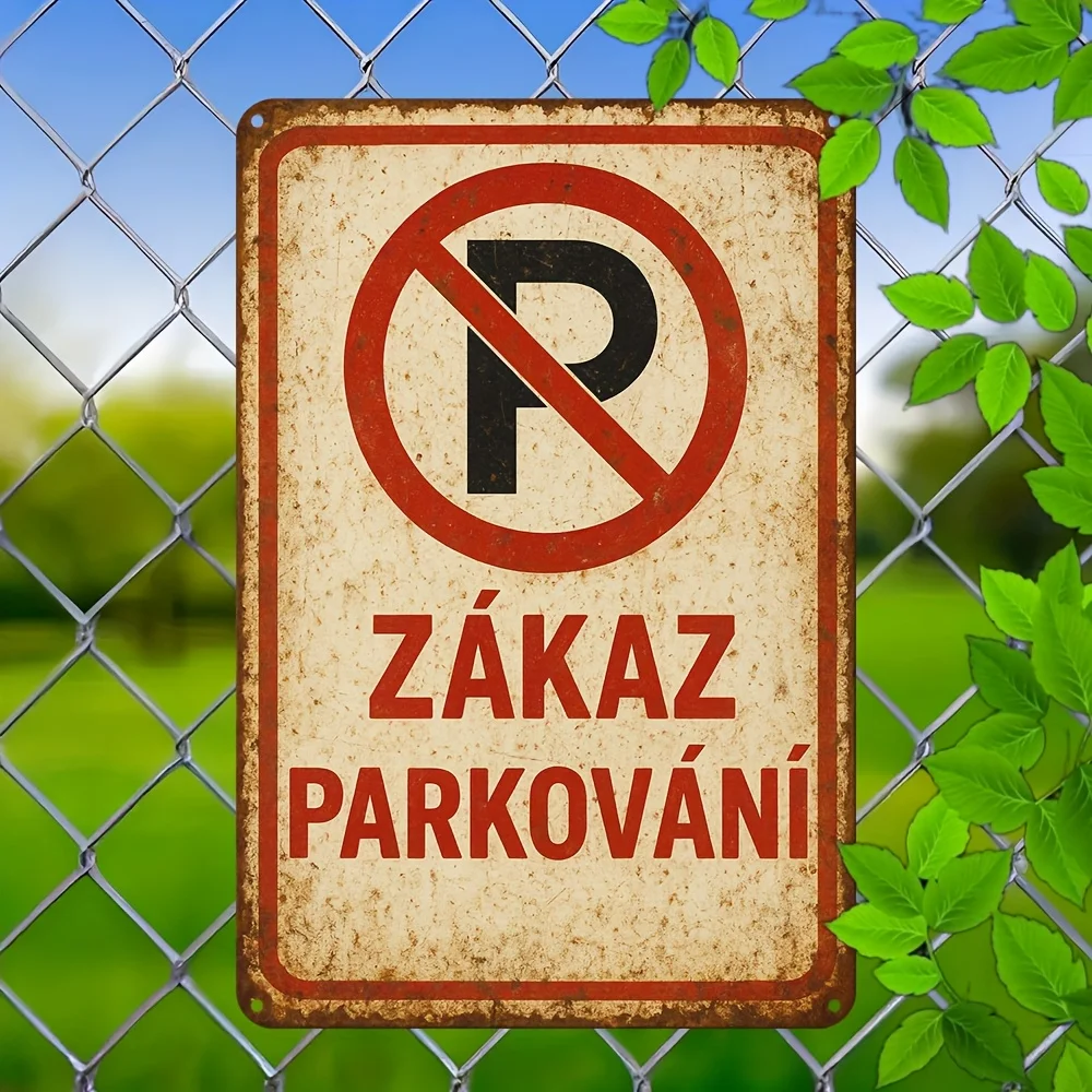 2027 2D Flat - A 2D Flat Vintage Czech Slogan Metal Wall Art - 20X30Cm Aluminum Sign Featuring a Humorous 'No Parking' Design