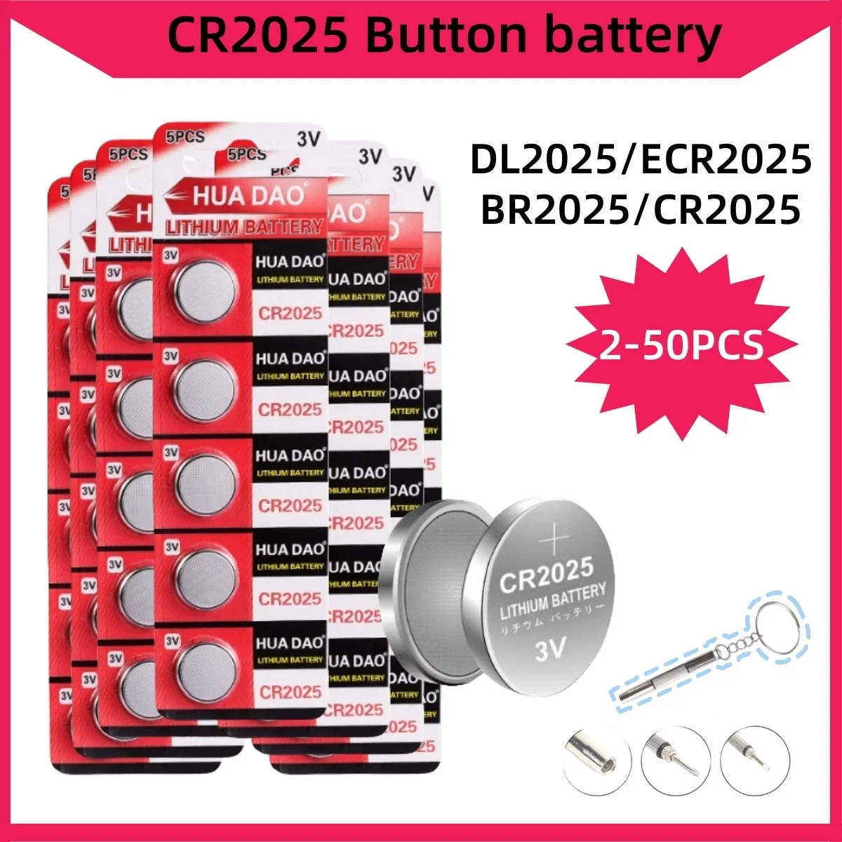 

CR2025 3V 2-50PCS Lithium Coin Battery Ultra High Capacity Powerful Output Specialty Technology for tv remote car fob Watches 3V