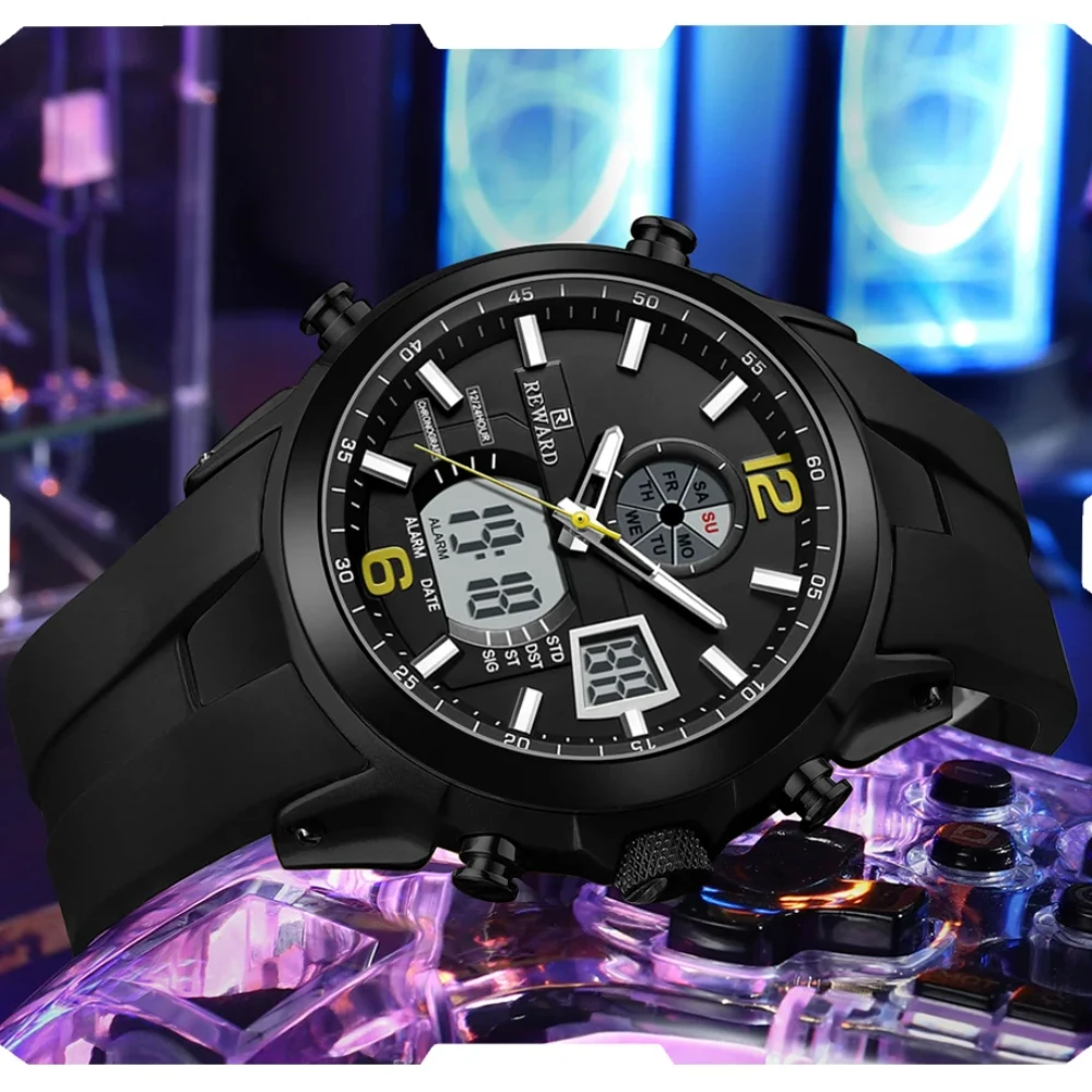 REWARD 53254M Dual Display Quartz Sports Watch Waterproof Luminous Calendar Chronograph Dual Display Men's Watch Reloj Hombre