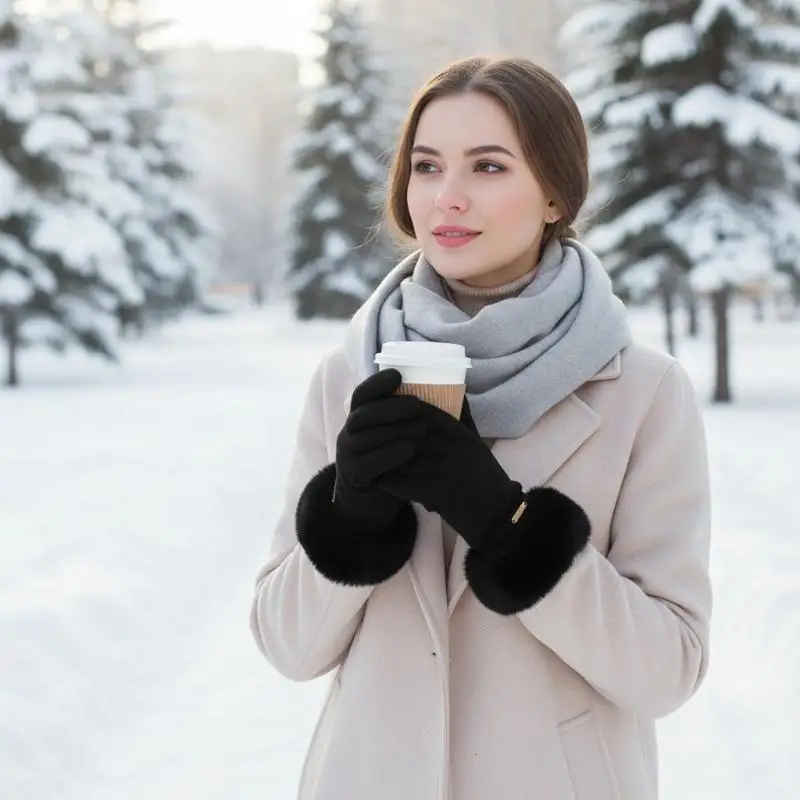 Neue, warme, dicke Plüschhandschuhe für Damen, ideal für den Winter und den Außenbereich, kältebeständig, mit Touchscreen-Funktion, Fünf-Finger-Handschuhe zum Reiten, 1 Paar. – Detail 2