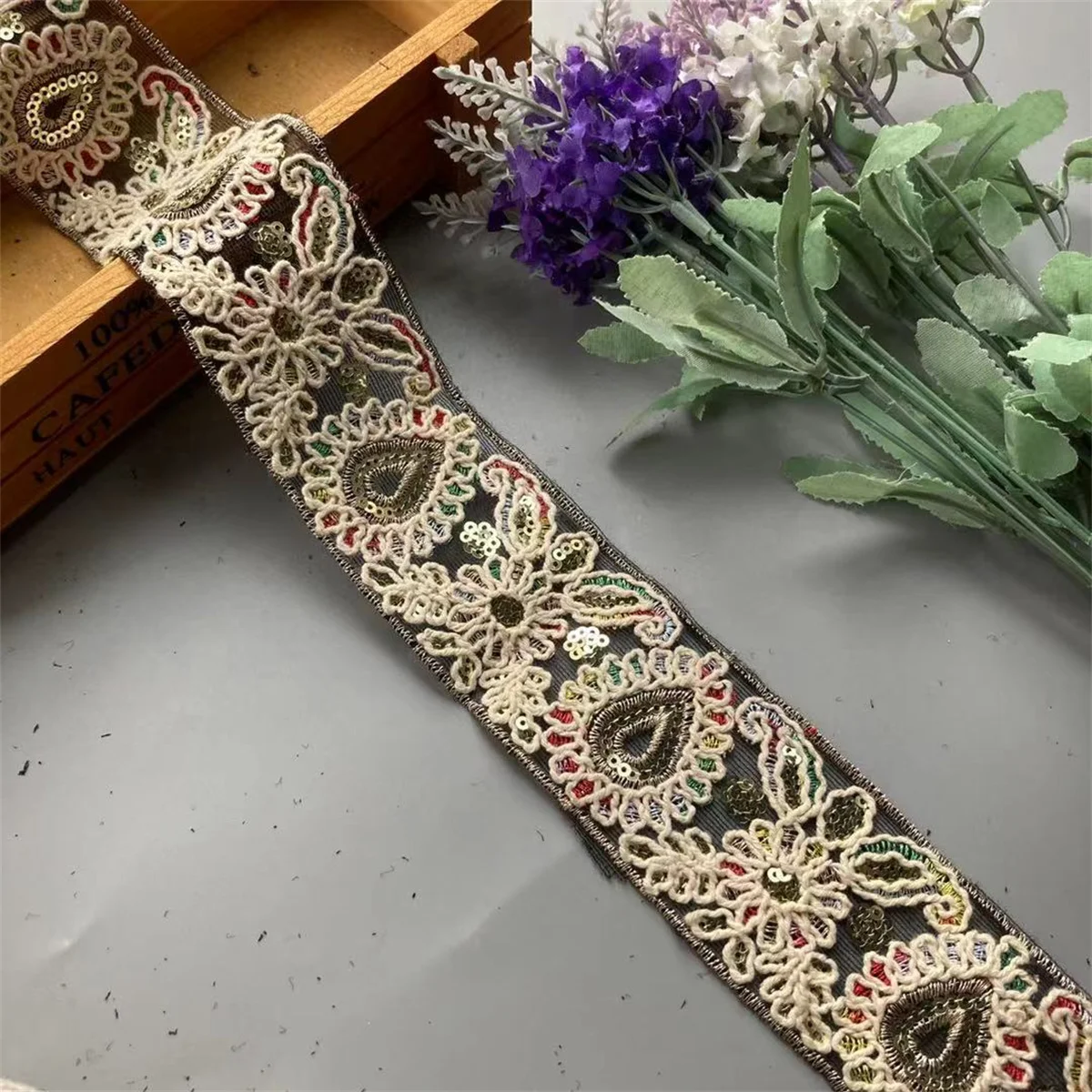 2 Yards 5cm Sequins African Lace Trims Silver multicolor Geometric Ribbon DIY Sewing Dress Decoration Lacework Materials