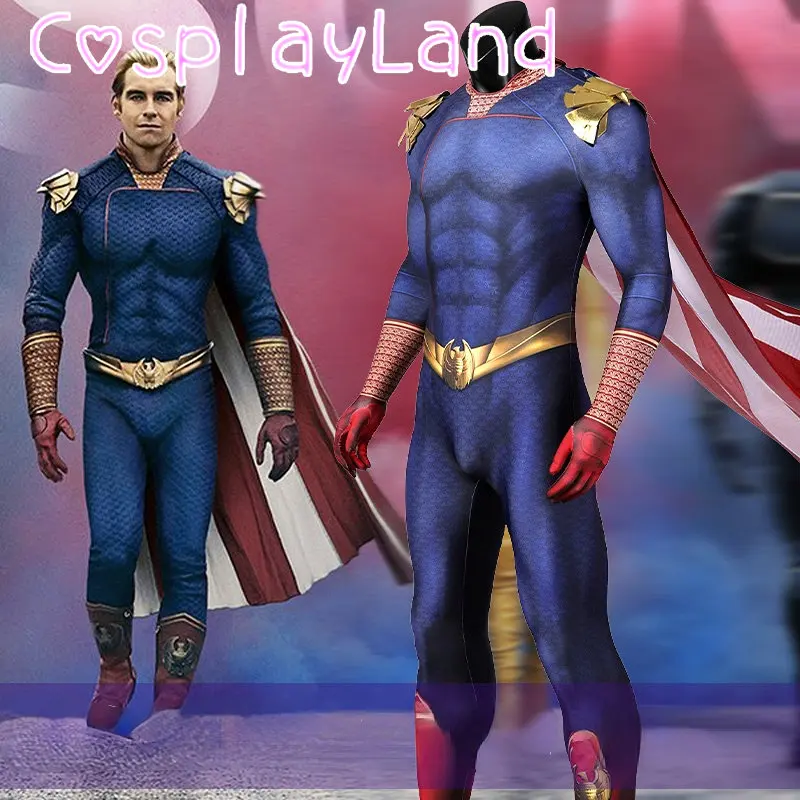 

New The Boys 3 Homelander Cospaly Costume Antony Starr Jumpsuit Cloak Superhero Blue Bodysuit Adult Halloween Costumes