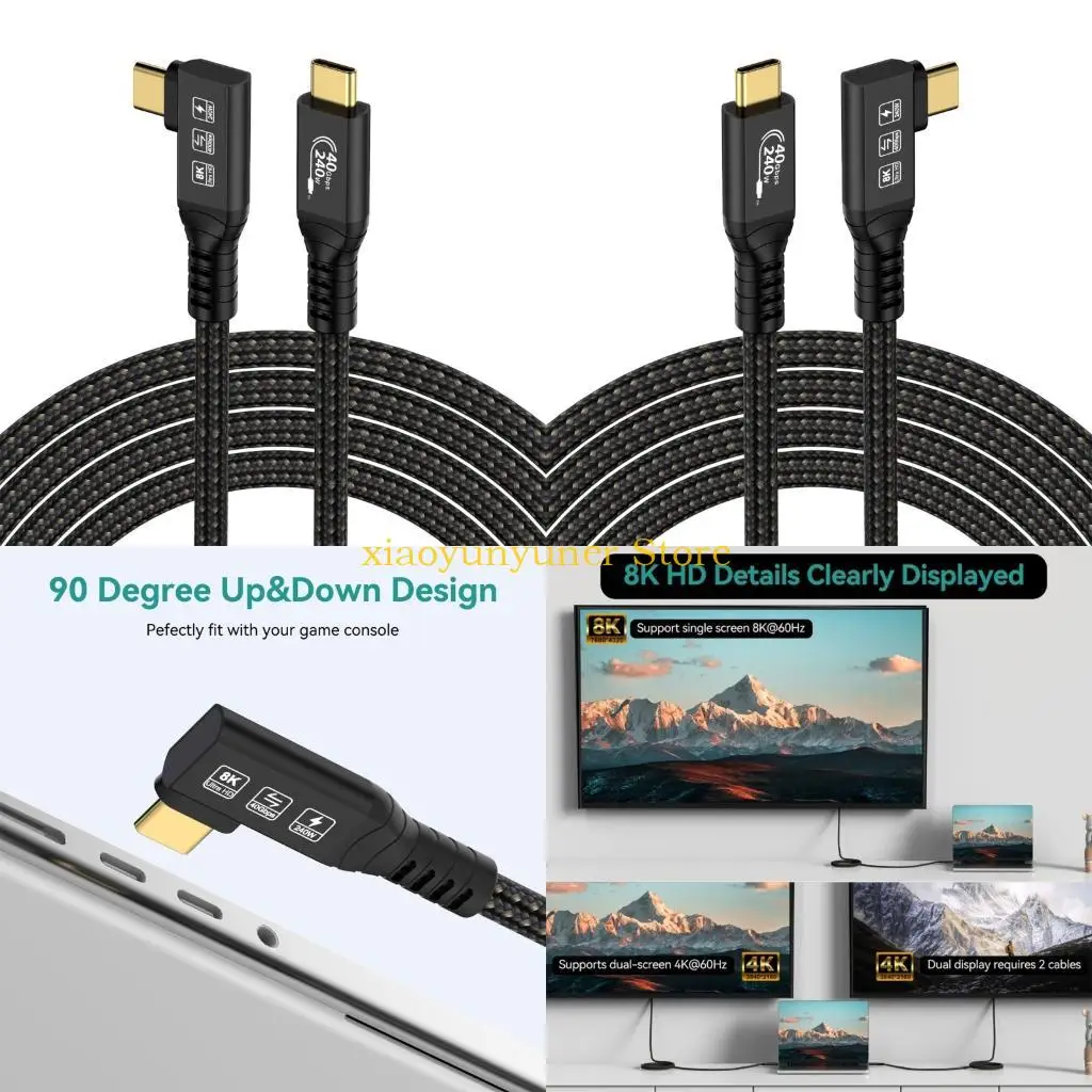 P9JB USB4 Cable 40Gbps Type C to USB C,Type C to C Male PD240W Fast Charging Cord 8K60hz Video Transfer for  Tablets Phones