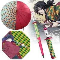 Tomioka Giyuu Katana Umbrella Anime Demon Slayer Long Hand Black Parasol Japanese Katana Samurai Sword Sabre Umbrella Raincoa