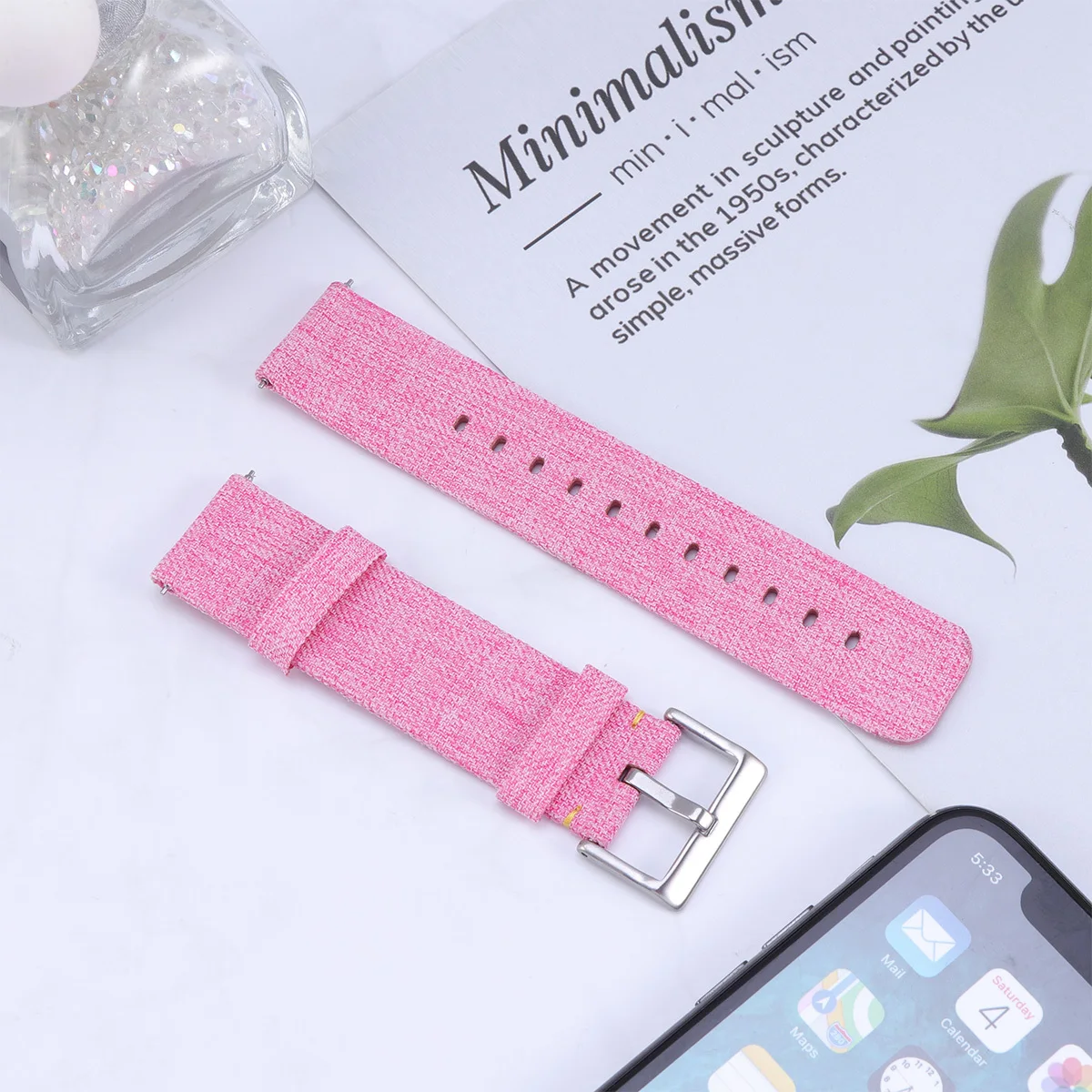 

Comfortable Watch Strap Canvas Material Strong Durability Pink Color Ergonomic Design Seamless Welding Compatible