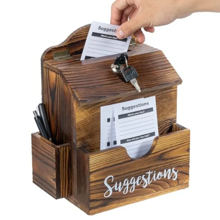 

Ящик для предложений с отверстиями и замком, ящик для пожертвований, для сбора средств, для жалоб, с отсеками для бумаг и держателем для ручек, настенный монтаж