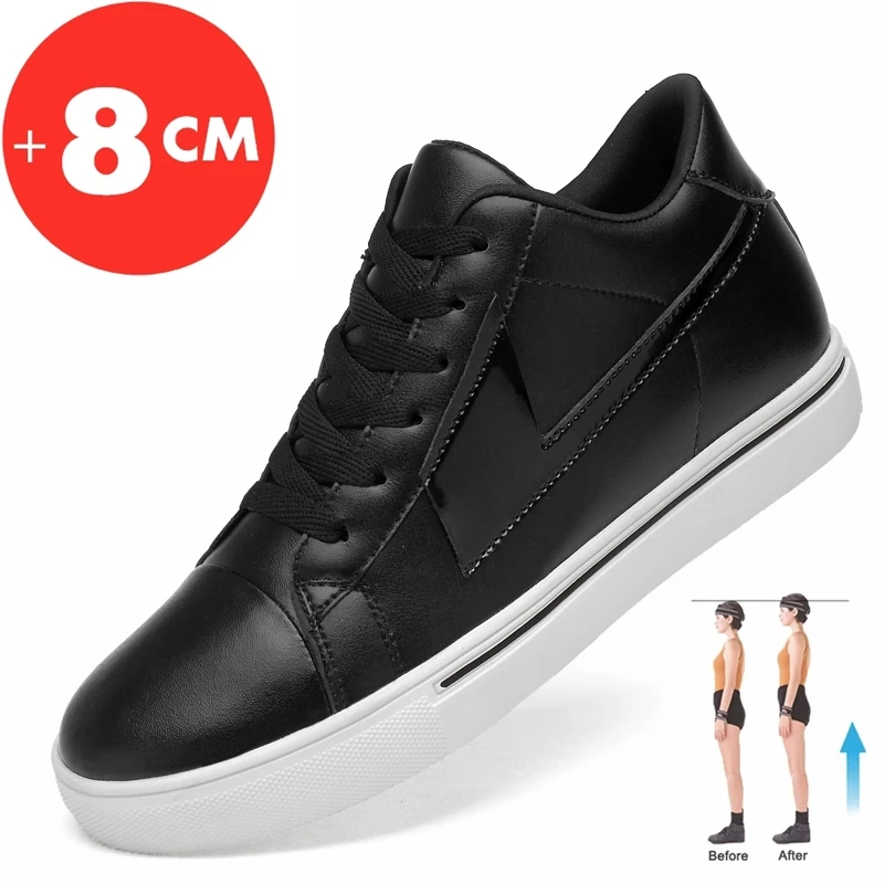 Zapatillas de deporte de cuero genuino para hombre, zapatos de elevación casuales, aumento de altura, plantilla de elevación de 8CM, deportes