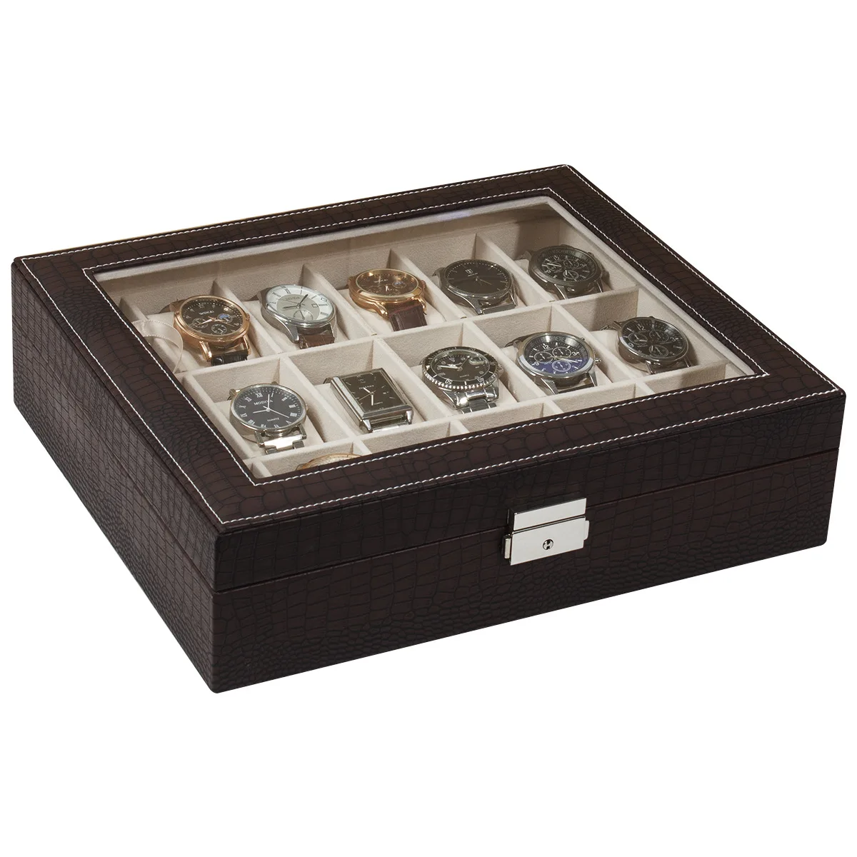 

Watch Case Storage box 18 Slots Watches Boxes Organizer Black Jewelry Display Holder High Quality Crocodile Grain PU Leather