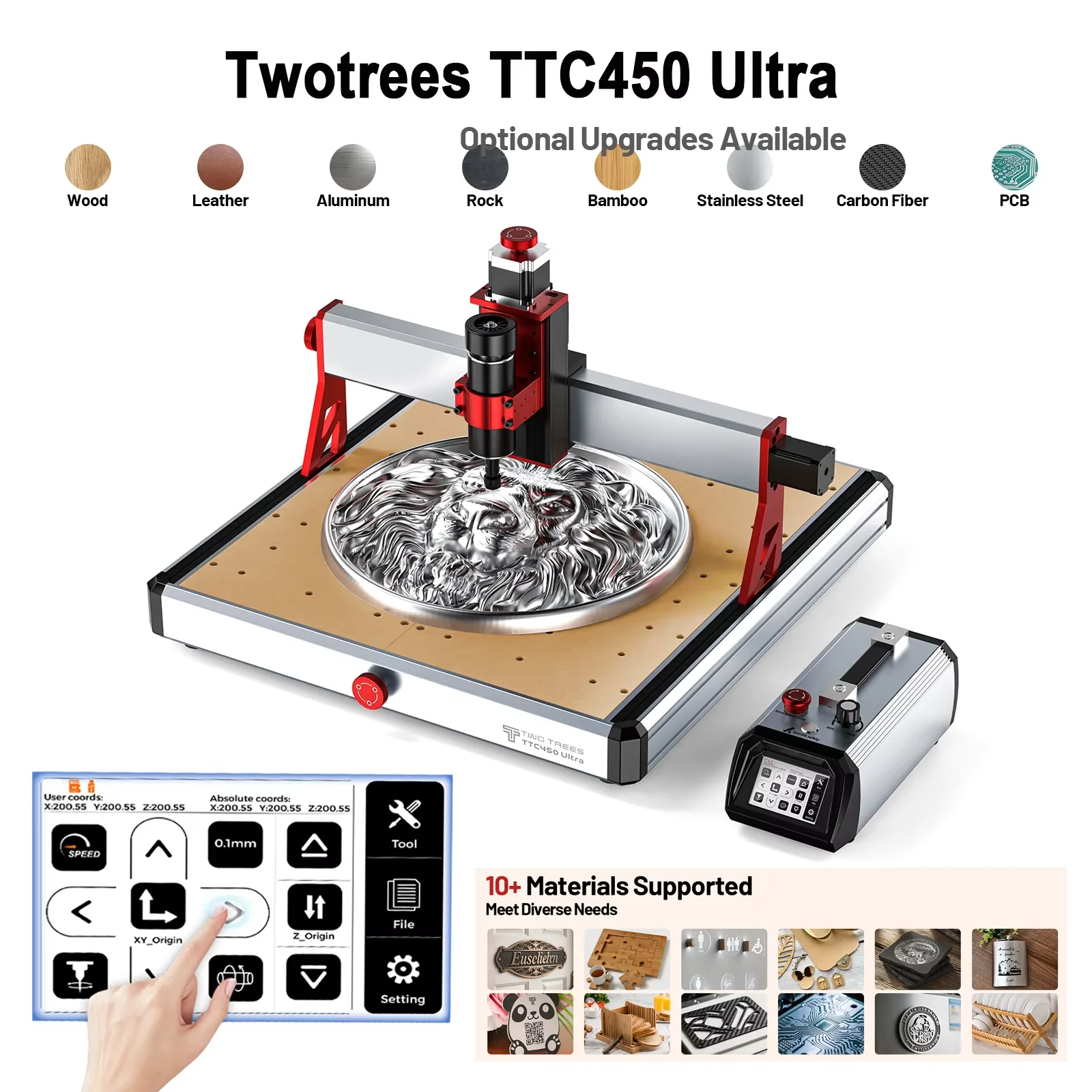 TWOTREES TTC450 Ultra 460x460x100mm CNC Machine 2-in-1 Laser Engraving Cutter Router Table for Wood Stone Aluminium MDF Paper