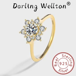 Luxury 18K Claw-Shaped Snowflakes Full Of Diamond Couple Rings For Women Original Sterling Silver Anniversary Gift Jewelry