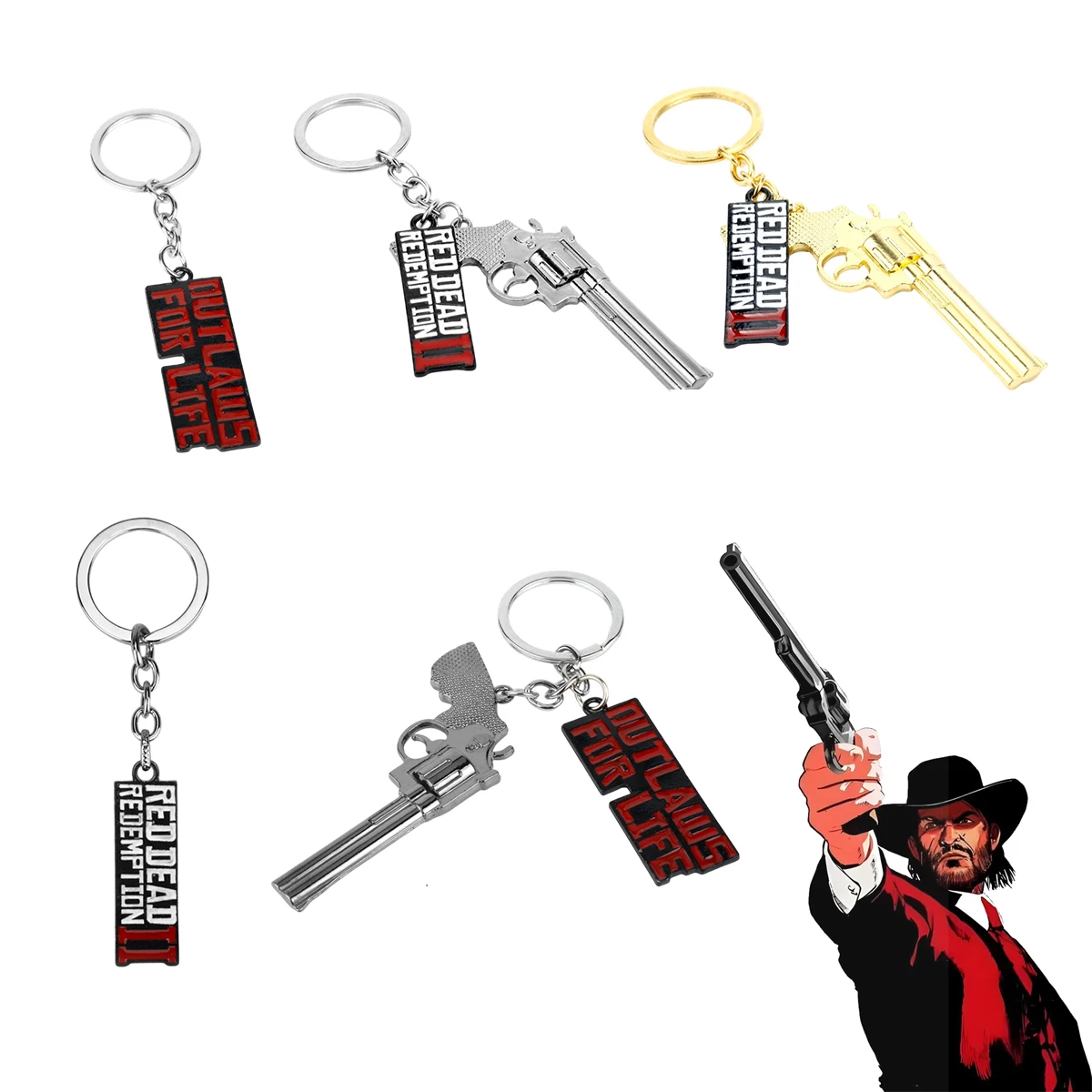 Adventure Game RDR2 Arthur Morgan Revolver Keychain Creative Mini Pistol Keyring Backpack Car Pendant Jewelry Accessories Gift