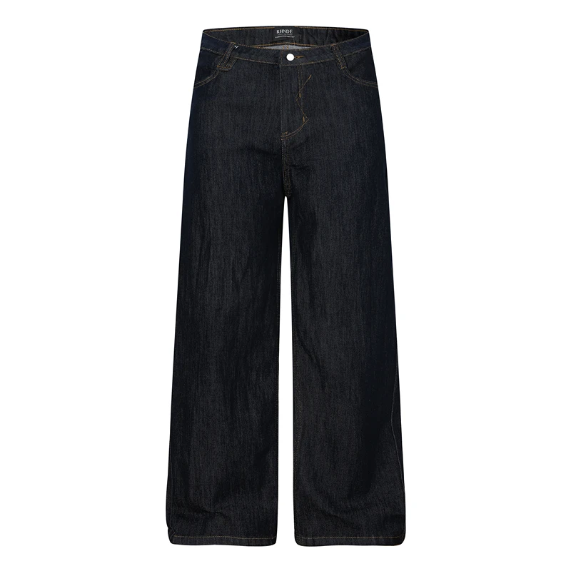 

GXFortune Retro American Denim Loose A-Line Brown Stitching Original Color Jeans Men's Loose Fit Straight Leg Blue Jeans