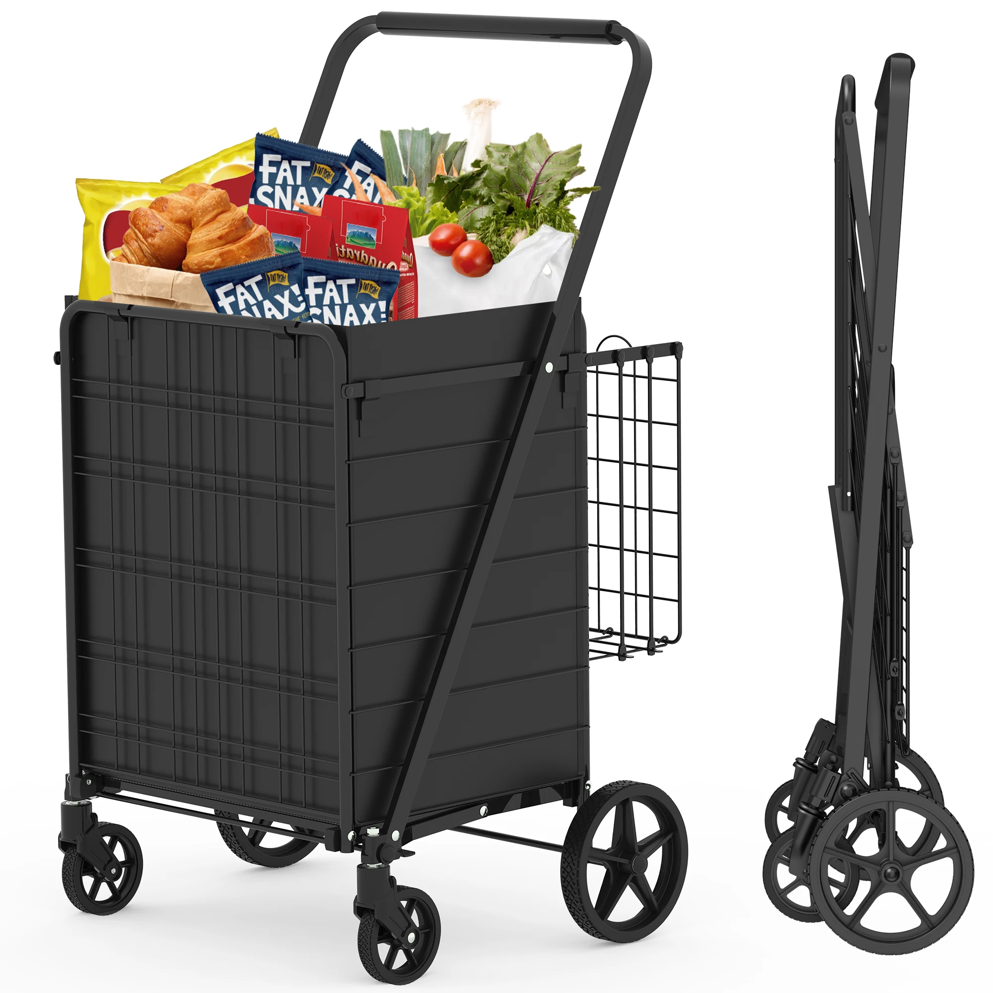 

Складная тележка для покупок, тележка для продуктов на колесах, 360° ° Поворотные колесики для продуктов и белья