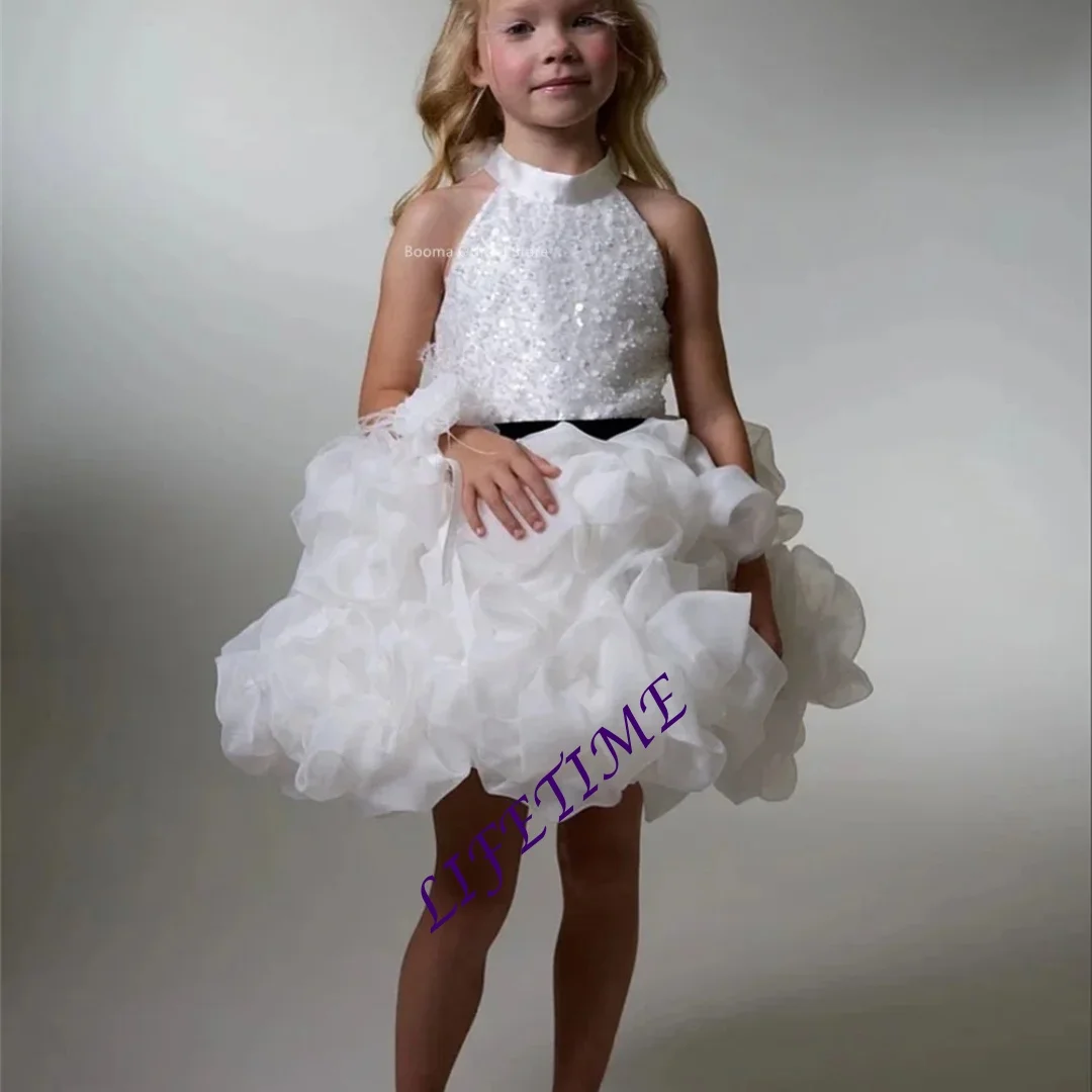 لامعة اللؤلؤ الزهور فتاة فساتين الزفاف حزب اللباس للأطفال الزهور الفتيات الحفلة الراقصة طول الركبة مخصصة #5