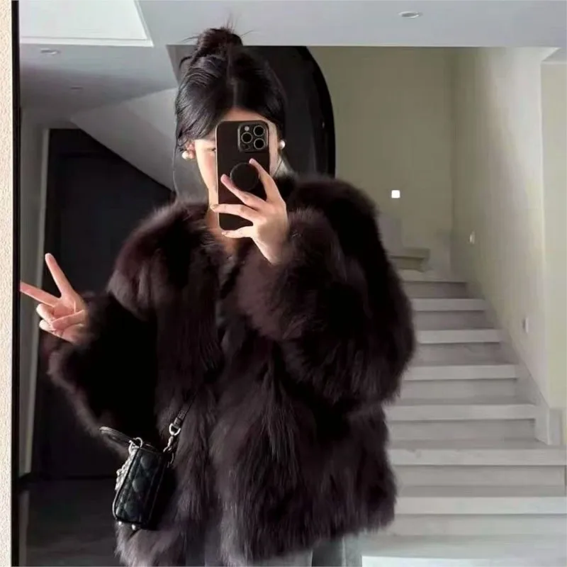 

A new short elegant and light fur coat with mix of for women